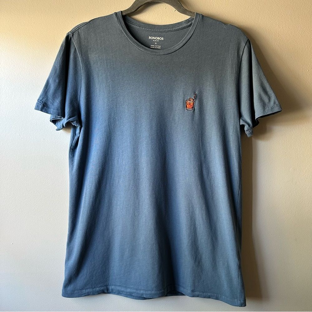 Bonobos Men’s Blue Slim Fit Novelty Embroidered Cocktail Patch T-Shirt Size S